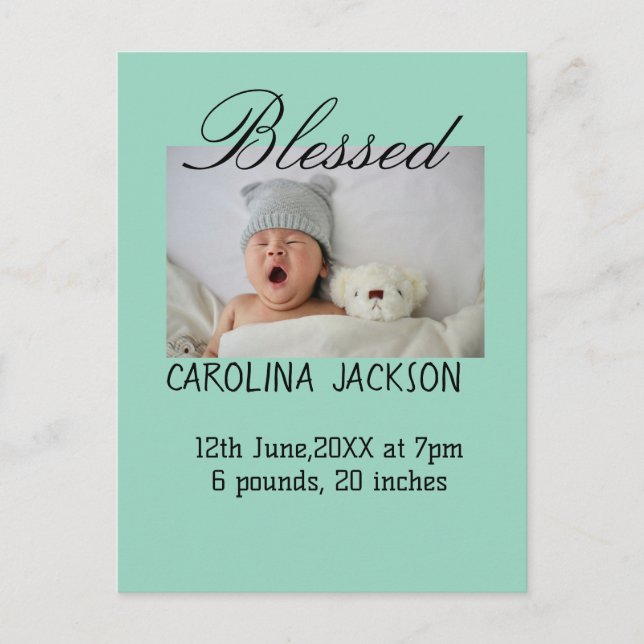 Cartão Postal Anúncio de nascimento moderno da nova nascer (Frente)