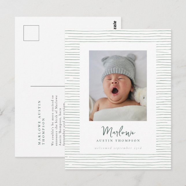 Cartão Postal Anúncio de Nascimento Verde Estimulado à Manuscrit (Frente/Verso)