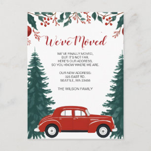 Cartão Postal Anúncio de Natal do Carro Vermelho Nós nos Mudamos