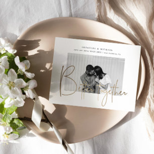 Cartão Postal Anúncio de Noivado Gold Script One Photo Save The 