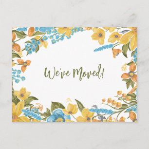 Cartão Postal Anúncio de Nova Casa Floral Amarela Mudamos
