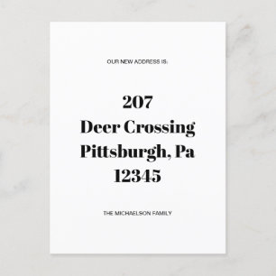Cartão Postal Anúncio de novo endereço preto minimalista simples
