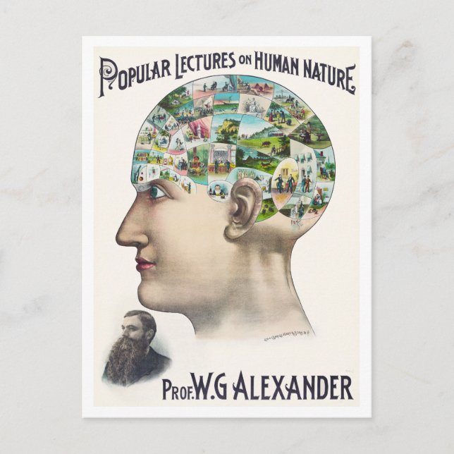 Cartão Postal Anúncio de palestra de Alexander Phrenology (Frente)