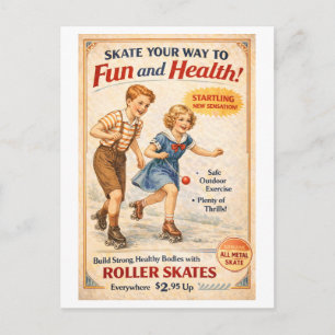 Cartão Postal Anúncio de Patins de Rolamento ao Estilo Vintage
