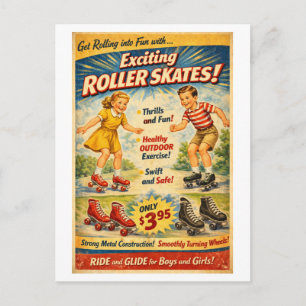 Cartão Postal Anúncio de Patins de Rolamento ao Estilo Vintage