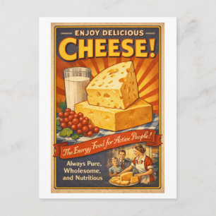 Cartão Postal Anúncio de Queijo ao Estilo Vintage