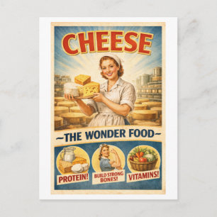 Cartão Postal Anúncio de Queijo ao Estilo Vintage dos Anos 1950