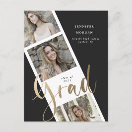 Cartão Postal anúncio de três fotos de formatura em ouro