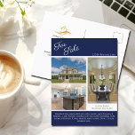 Cartão Postal Anúncio de Venda de Casa Azul-Marinho<br><div class="desc">Mostre seu anúncio neste cartão-postal moderno de imóveis com um sotaque azul-marinho. Envie esses cartões-postais sofisticados para potenciais clientes compradores de imóveis em sua área de atuação. Personalize com o nome da sua empresa imobiliária e detalhes de contato no verso. Atraia novos clientes mostrando essas fotografias de casas Recém-Anunciadas. Ótima...</div>