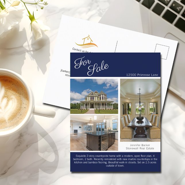 Cartão Postal Anúncio de Venda de Casa Azul-Marinho (Criador carregado)