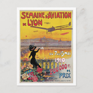 Cartão Postal Anúncio de Viagem da Semana da Aviação de Lyon Vin