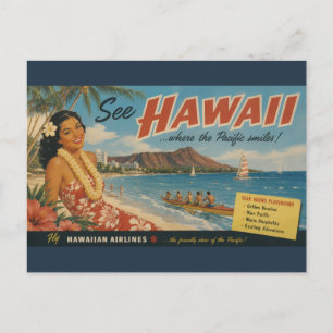 Cartão Postal Anúncio de Viagem Havaiano em Estilo Vintage