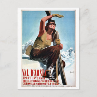 Cartão Postal Anúncio de viagem vintage de esportes de inverno d