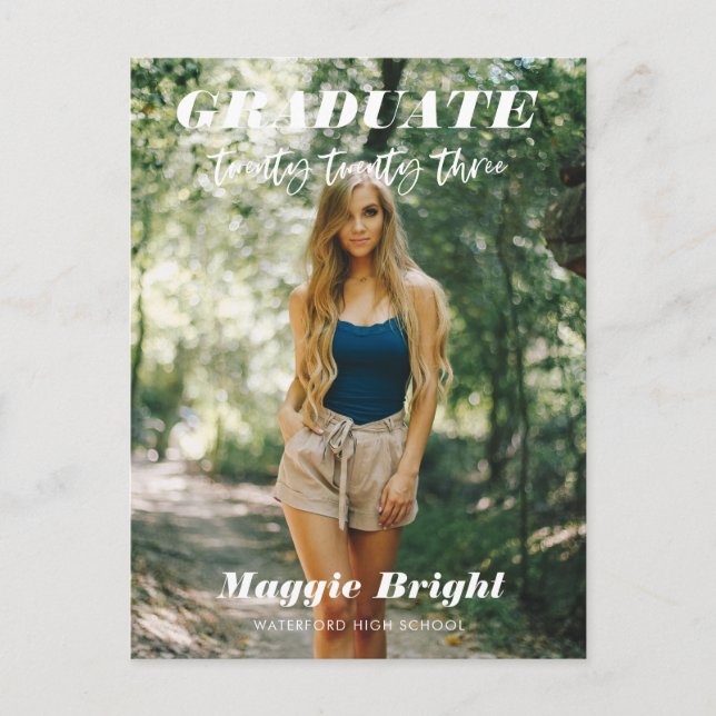 Cartão Postal Anúncio do formando 2023 com script moderno (Frente)