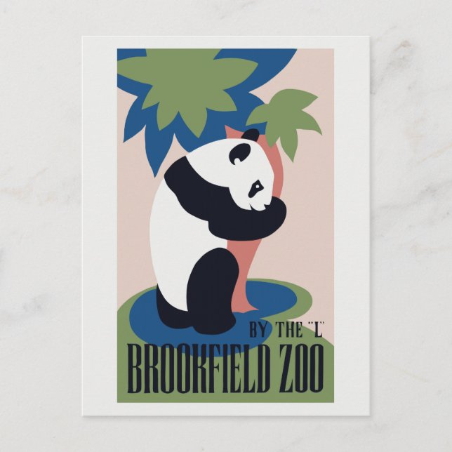 Cartão Postal Anúncio do Panda Zoo Brookfield Retro (Frente)