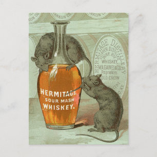 Cartão Postal Anúncio do uísque Hermitage Sour Mash com dois rat