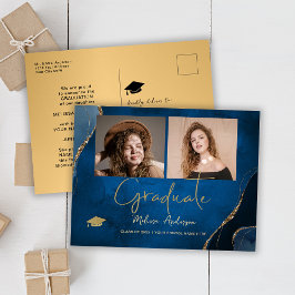 Cartão Postal Anúncio Elegante de Formatura em Azul Marinho com