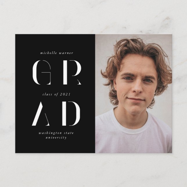 Cartão Postal anúncio elegante de graduação de script moderno (Frente)