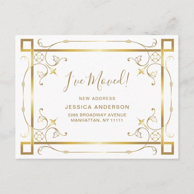 Cartão Postal Anúncio em Movimento Deco de Arte Colden Elegante (Frente)