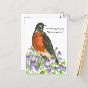 Cartão Postal Anúncio em Movimento em Wisconsin Robin Violets