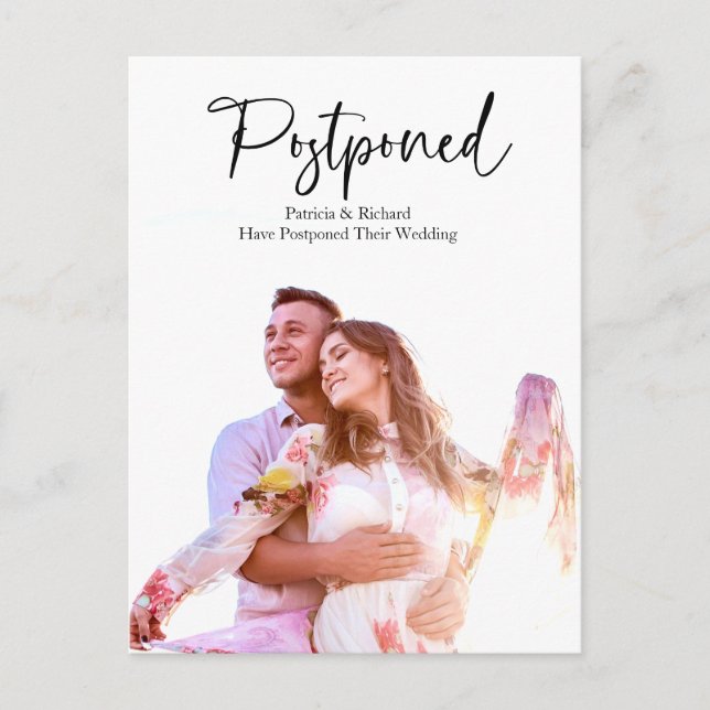 Cartão Postal Anúncio Simples de Adiamento de Casamento Moderno (Frente)