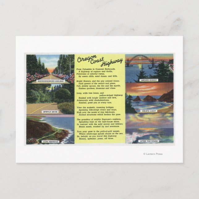 Cartão Postal Ao longo da rodovia da costa do Oregon com um poem (Frente)