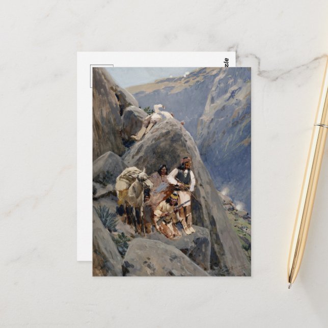 Cartão Postal Apache Warriors: Escorregada pela Cavalaria Americ (Frente/Verso In Situ)