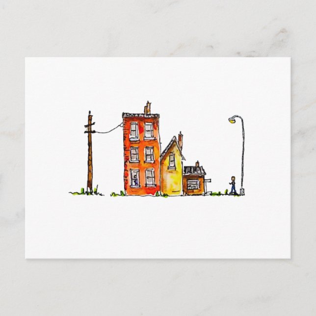 Cartão Postal Apartamento de Aquarela com Luz de Rua (Frente)