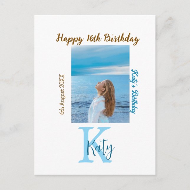 Cartão Postal Apelido de 16 anos, feliz, castanho-aqua (Frente)