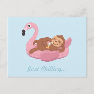 Cartão Postal Apenas Relaxando Postcard Flamingo Rosa Preguiça