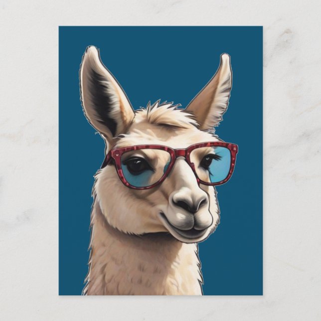 Cartão Postal Apenas Sorria Legal Llama Funky Alpaca Óculos Sola (Frente)