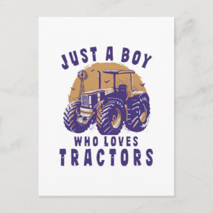 Cartão Postal Apenas um garoto que ama tratores caminhões agríco