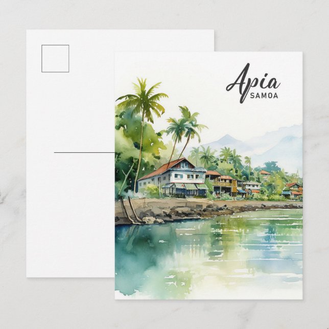 Cartão Postal Apia Samoa Watercolor Viagem (Frente/Verso)
