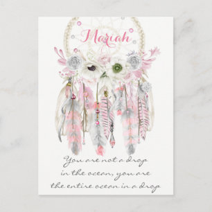 Cartão Postal Apoio Tribal Boho Caça Sonhos Penas Flores Nativo