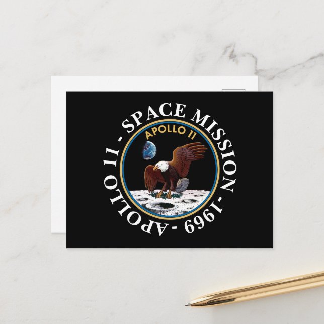 Cartão Postal Apollo 11 Missão Espacial 1969 Insígnia (Frente/Verso In Situ)