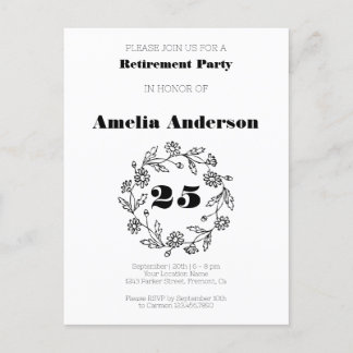 Cartão Postal Aposentação de rabo preto de flores modernas