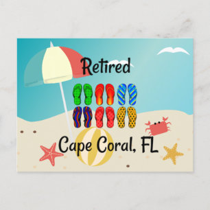 Cartão Postal Aposentado, Cabo Coral, FL, design de praia,