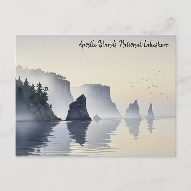 Cartão Postal Apostle Islands National Lakeshore Watercolor (Frente)