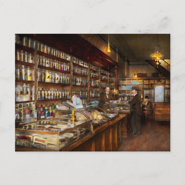 Cartão Postal Apotário - Visita ao químico 1913 (Frente)