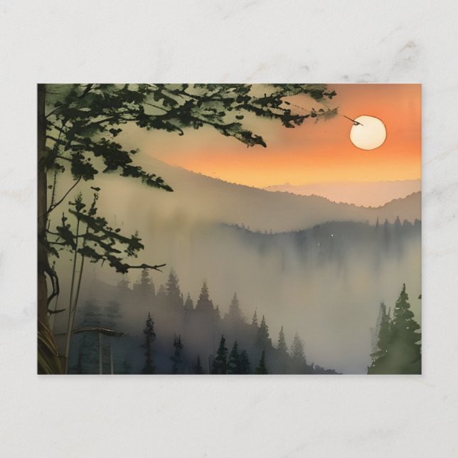 Cartão Postal Appalachian Sunrise Watercolor Arte Digital (Frente)