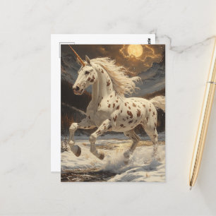 Cartão Postal Appaloosa Unicorn em Montes Luzes de Neve