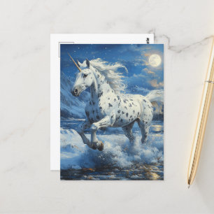 Cartão Postal Appaloosa Unicorn em Moonlit Beach