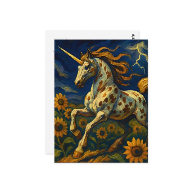 Cartão Postal Appaloosa Unicorn em tempestade (Frente/Verso In Situ)