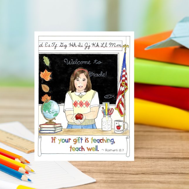 Cartão Postal Apple for the Teacher Inspirational Postcard (Criador carregado)