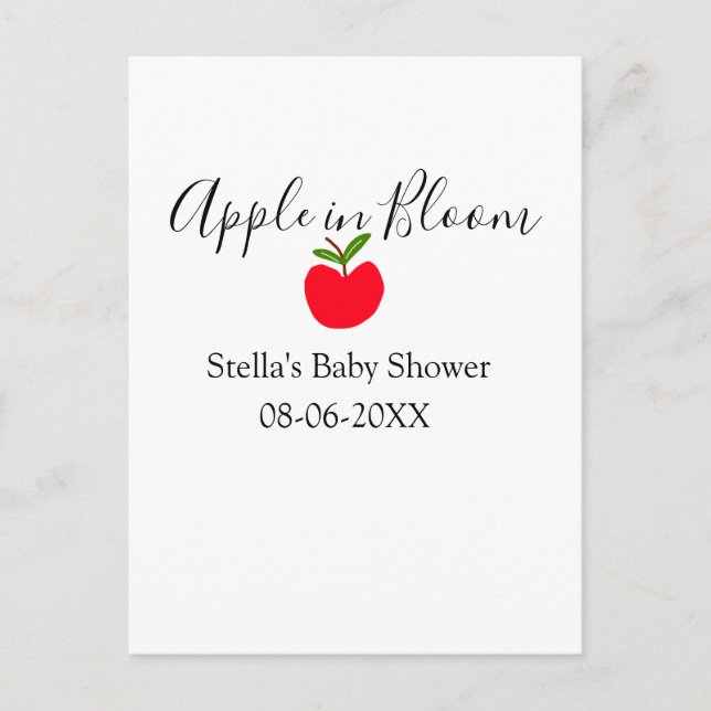 Cartão Postal Apple in bloom baby shower red apple name date  (Frente)