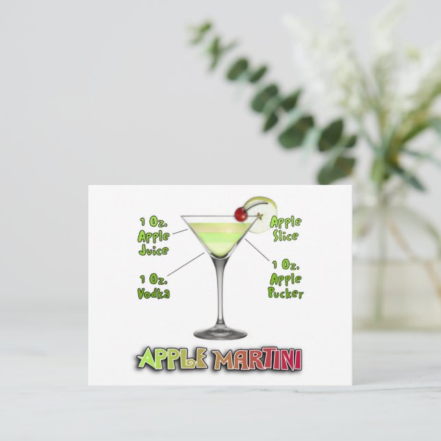 Cartão Postal Apple Martini Cocktail recebe arte (Em pé/Frente)