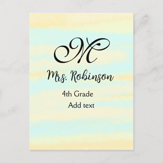 Cartão Postal apreciação do professor de aquarela azul simples (Frente)