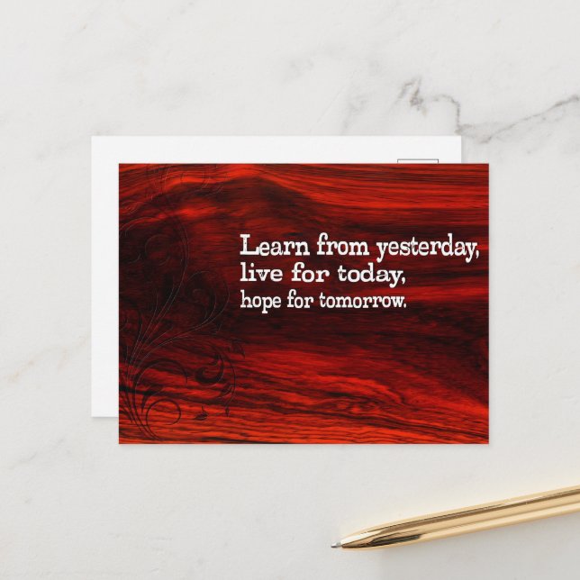 Cartão Postal "Aprender, viver, esperar" Citação Inspiracional (Frente/Verso In Situ)