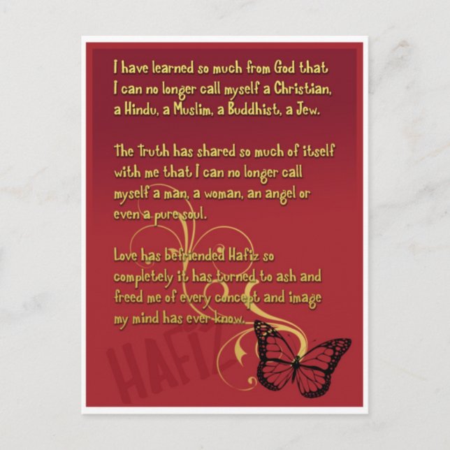 Cartão Postal Aprendi tanto com o poema de Deus de Hafiz (Frente)