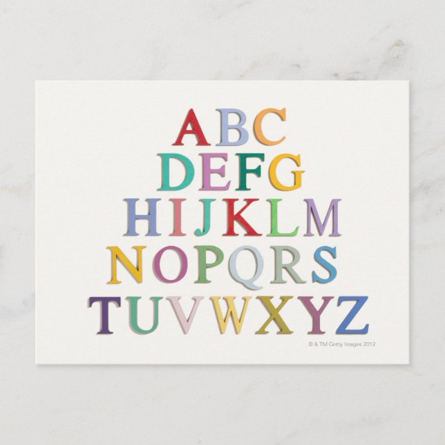 Cartão Postal aprendizagem, letras, alfabeto (Frente)